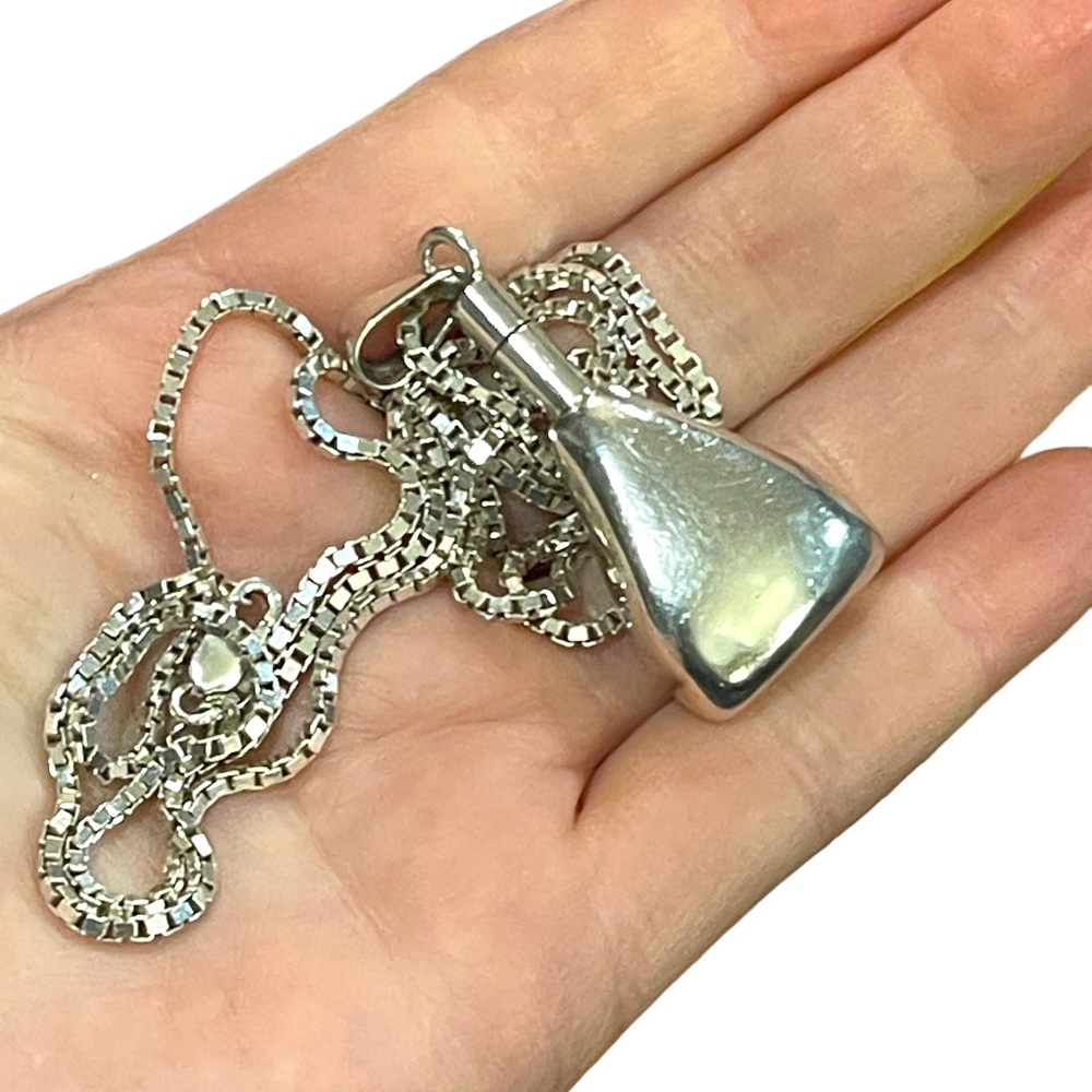 Sterling silver 925 Taxco poison perfume bottle pendant necklace box cha…